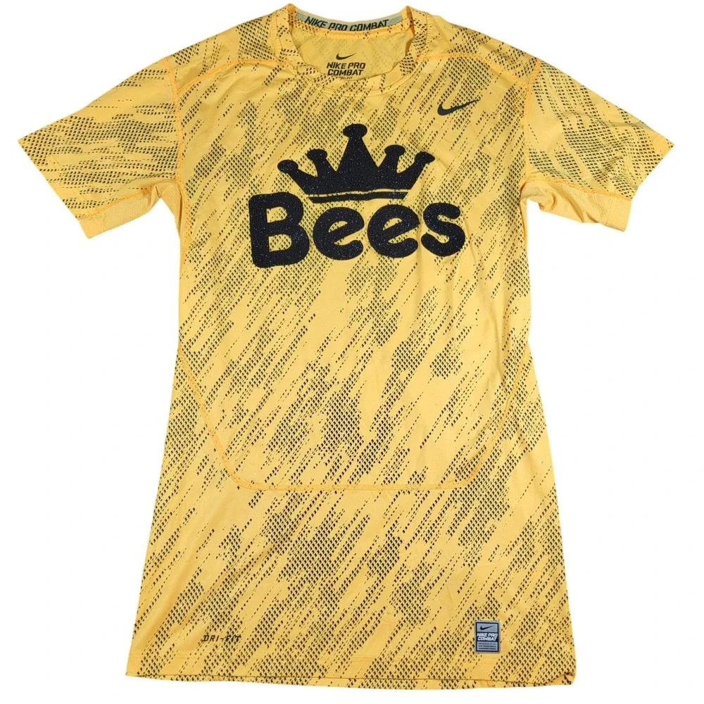 Nike Pro Combat Dri Fit Compression Shirt Mens XXL‎ Yellow Bees 56 Athletic